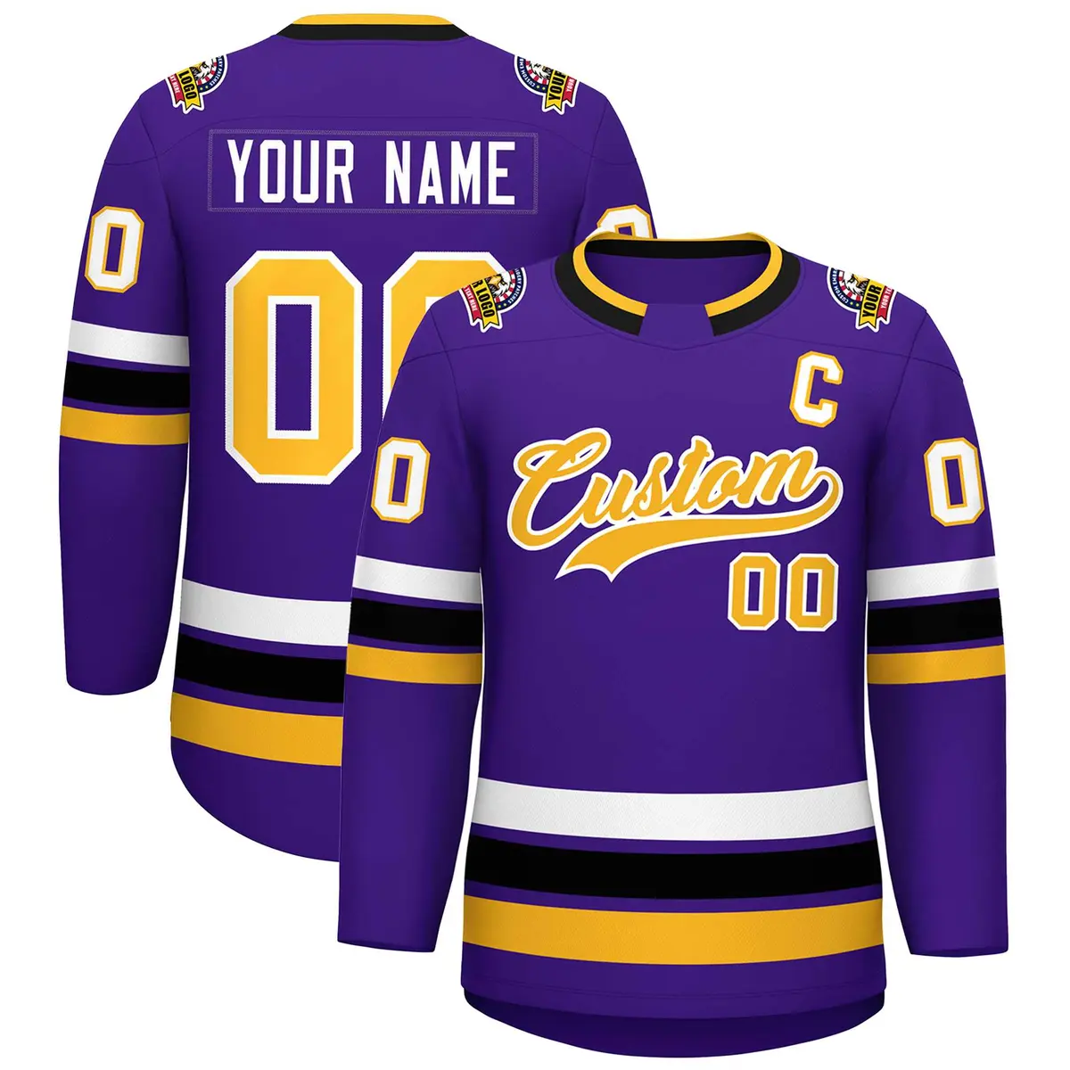 Purple Gold-White Classic Style Hockey Jersey