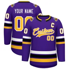 Purple Gold-White Classic Style Hockey Jersey