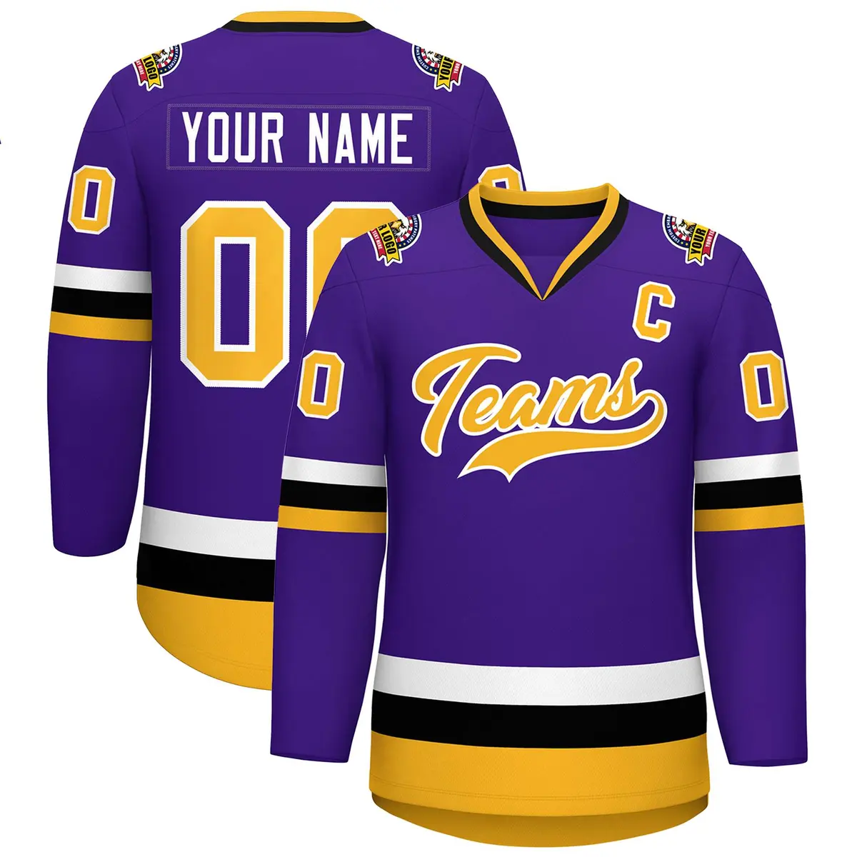 Purple Gold-White Classic Style Hockey Jersey