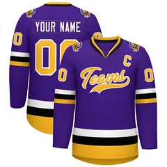 Purple Gold-White Classic Style Hockey Jersey