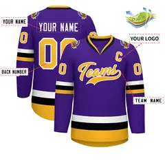 Purple Gold-White Classic Style Hockey Jersey 2