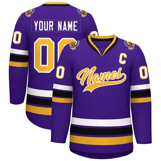 Purple Gold-White Classic Style Hockey Jersey