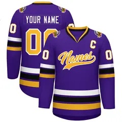 Purple Gold-White Classic Style Hockey Jersey