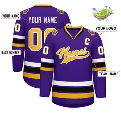 Purple Gold-White Classic Style Hockey Jersey 2