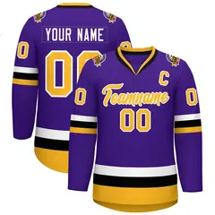 Purple Gold-White Classic Style Hockey Jersey 1