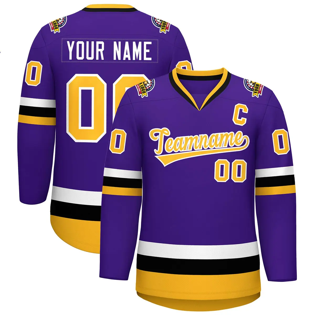 Purple Gold-White Classic Style Hockey Jersey