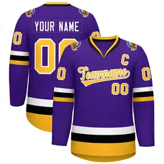 Purple Gold-White Classic Style Hockey Jersey