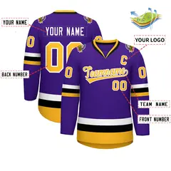 Purple Gold-White Classic Style Hockey Jersey 2