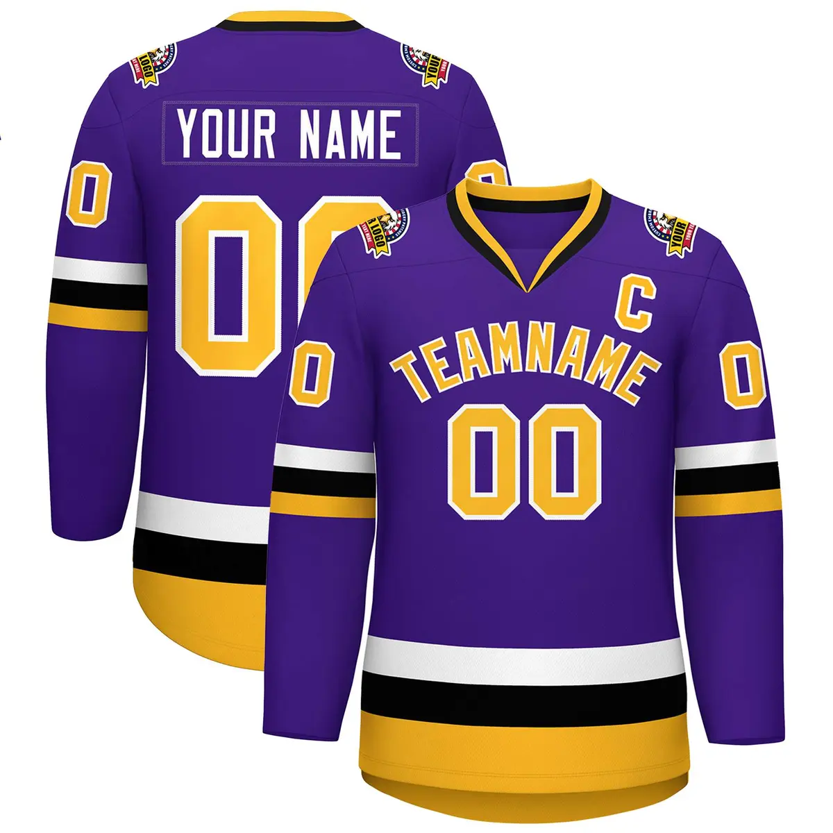 Purple Gold-White Classic Style Hockey Jersey