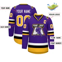 Purple Gold-White Classic Style Hockey Jersey 2