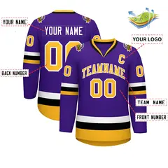 Purple Gold-White Classic Style Hockey Jersey 2
