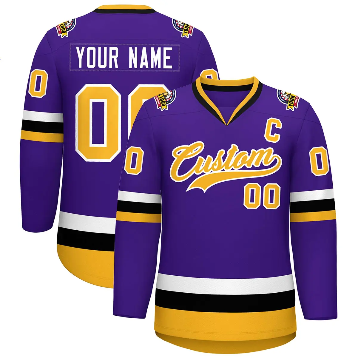 Purple Gold-White Classic Style Hockey Jersey