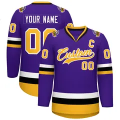 Purple Gold-White Classic Style Hockey Jersey