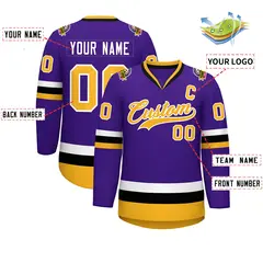 Purple Gold-White Classic Style Hockey Jersey 2