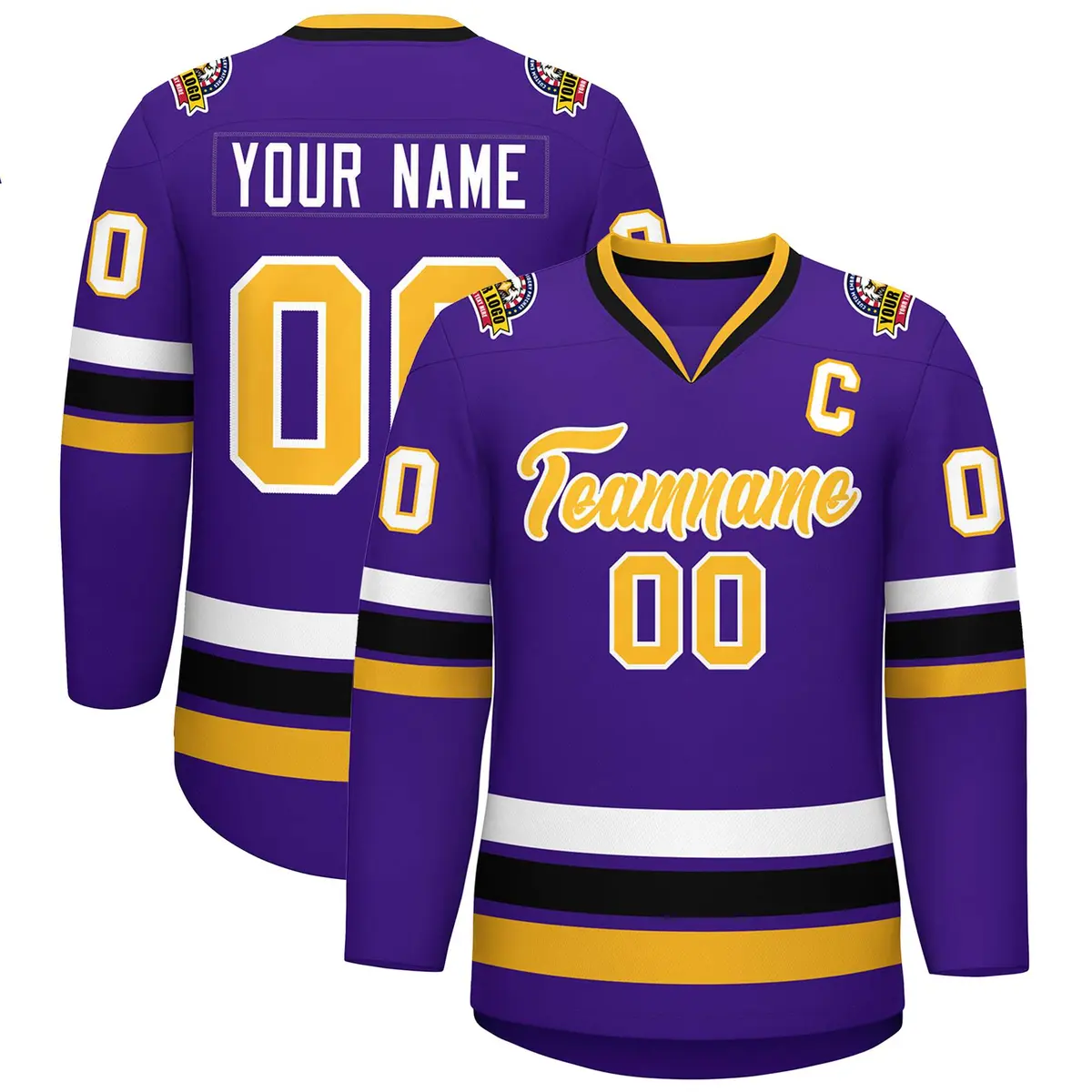 Purple Gold-White Classic Style Hockey Jersey