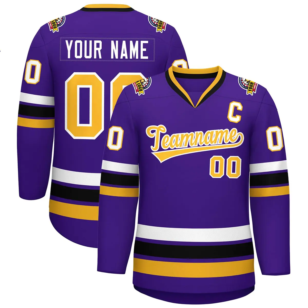 Purple Gold-White Classic Style Hockey Jersey