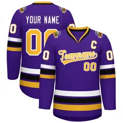 Purple Gold-White Classic Style Hockey Jersey
