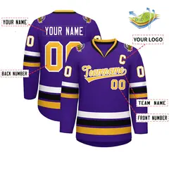 Purple Gold-White Classic Style Hockey Jersey 2