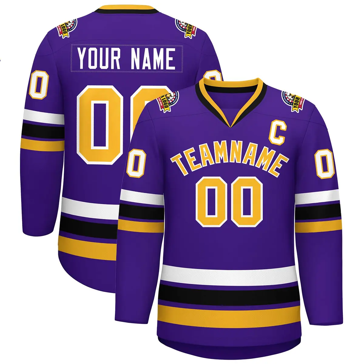 Purple Gold-White Classic Style Hockey Jersey