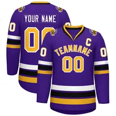Purple Gold-White Classic Style Hockey Jersey