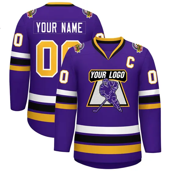 Purple Gold-White Classic Style Hockey Jersey