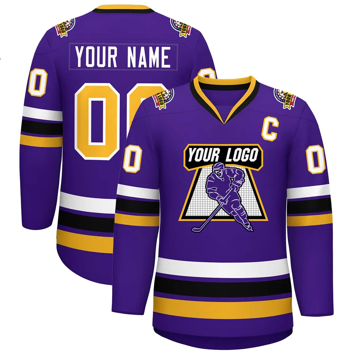 Purple Gold-White Classic Style Hockey Jersey