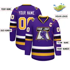 Purple Gold-White Classic Style Hockey Jersey 2