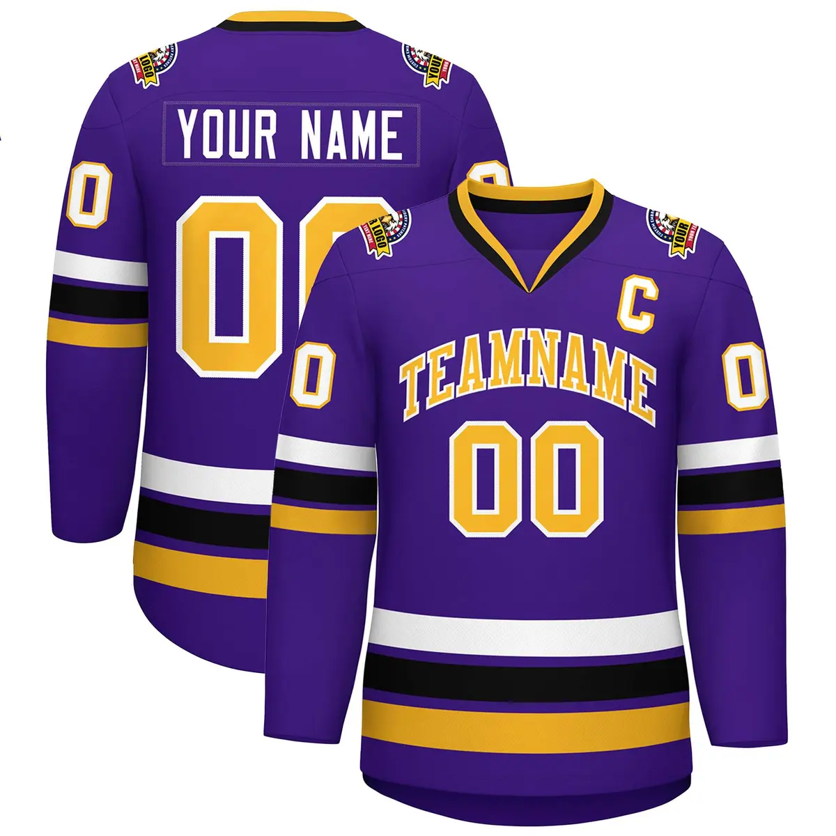 Purple Gold-White Classic Style Hockey Jersey
