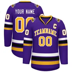 Purple Gold-White Classic Style Hockey Jersey