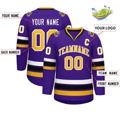 Purple Gold-White Classic Style Hockey Jersey 2