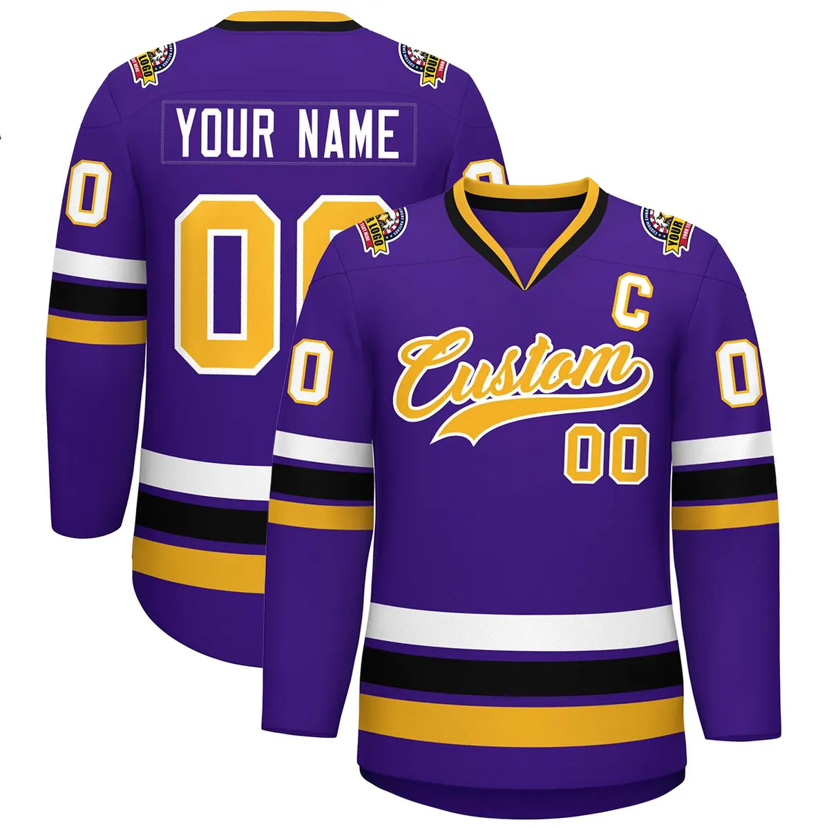 Purple Gold-White Classic Style Hockey Jersey