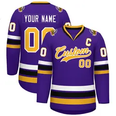 Purple Gold-White Classic Style Hockey Jersey