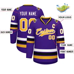 Purple Gold-White Classic Style Hockey Jersey 2