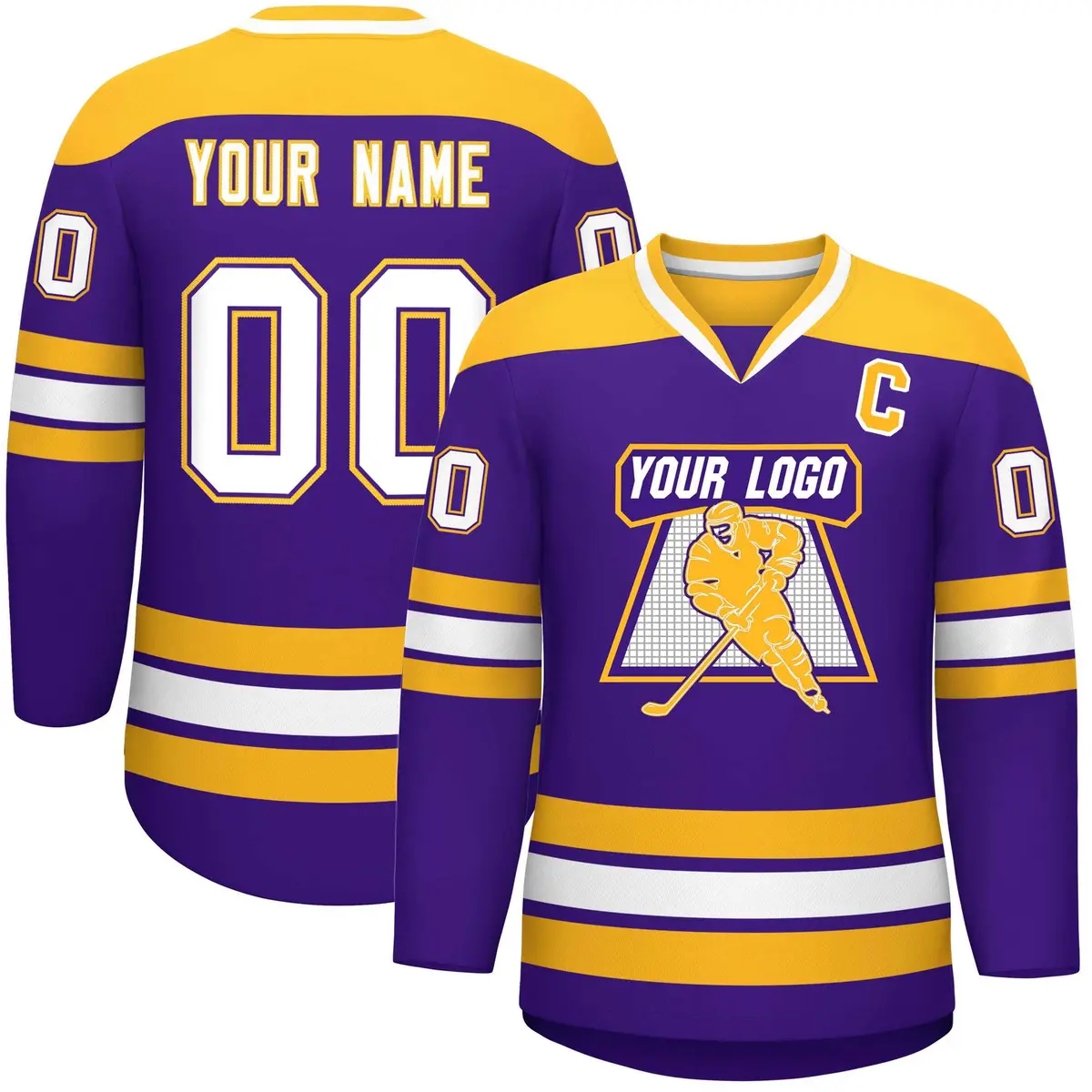 Purple Gold-White Classic V-Neck Hockey Jersey