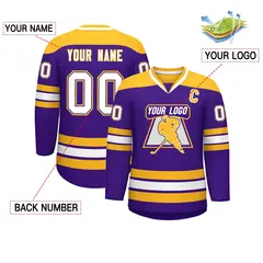 Purple Gold-White Classic V-Neck Hockey Jersey 2