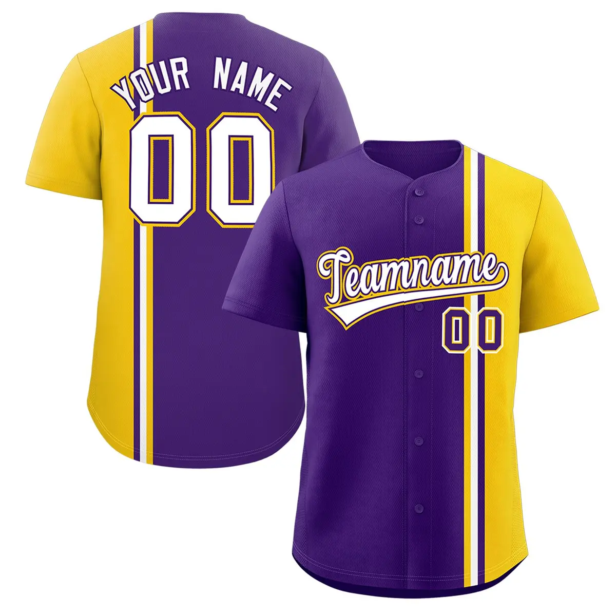 Purple Gold-White Color Block Authentic Baseball Jersey
