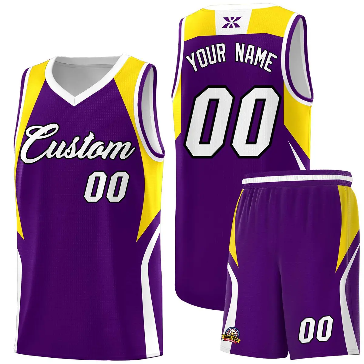 Purple Gold White Color Block Basketball Jersey