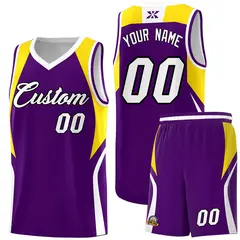 Purple Gold White Color Block Basketball Jersey 1