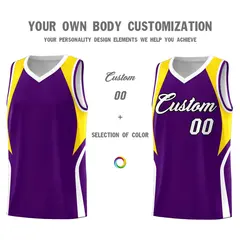 Purple Gold White Color Block Basketball Jersey 3