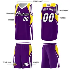 Purple Gold White Color Block Basketball Jersey 5