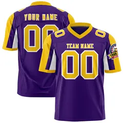 Purple Gold-White Color Block Raglan Sleeves Football Jersey 1