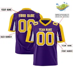 Purple Gold-White Color Block Raglan Sleeves Football Jersey 2