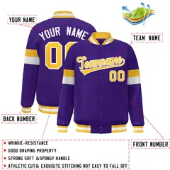 Purple Gold-White Color Block Varsity Full-Snap Baseball Jacket 2