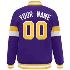 Purple Gold-White Color Block Varsity Full-Snap Baseball Jacket 4