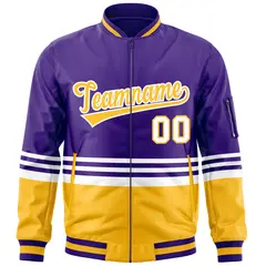 Purple Gold-White Color Block Varsity Full-Zip Letterman Bomber Jacket 3