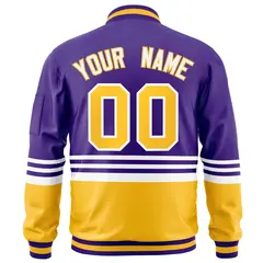 Purple Gold-White Color Block Varsity Full-Zip Letterman Bomber Jacket 4
