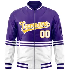 Purple Gold-White Color Block Varsity Full-Zip Letterman Bomber Jacket 3