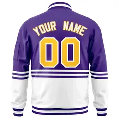 Purple Gold-White Color Block Varsity Full-Zip Letterman Bomber Jacket 4