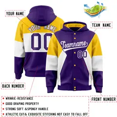 Purple Gold-White Color Block Varsity Letterman Jacket Hoodie 4