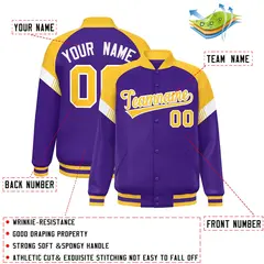 Purple Gold-White Color Block Varsity Letterman Jacket 2